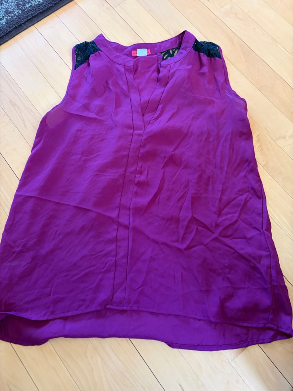 Forever 21 Magenta Sleeveless Top with Black Lace Shoulders